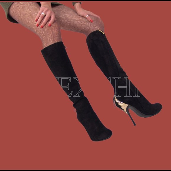 $2000.00 Gianmarco Lorenzi Black Suede Stiletto Boots EU Italian Womens Shoes - Picture 8 of 8